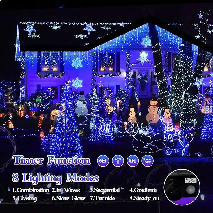 480 LED 49FT Christmas Lights Plug in 8 Modes with Timer Dimmable Christmas Decorations Outdoor Waterproof Indoor Curtain String Lights for Roof Porch Garden Holiday Wedding Party Decor Blue by GreenHaven Gardens
