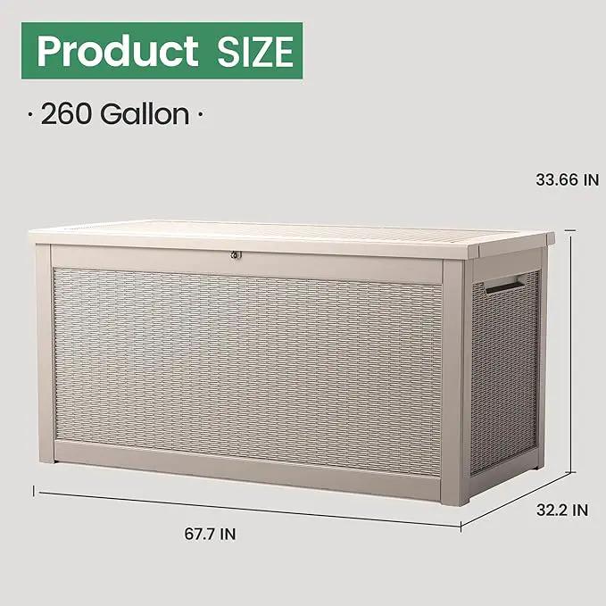 260 Gallon Storage Box, Waterproof Resin Deck Box with Steel Support & Hydraulic Rod, Lockable Storage Bench for Indoor & Outdoor Use, Storage Bin for Patio Cushions, Garden Tools, Grey by GreenHaven Gardens
