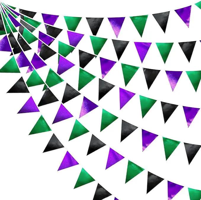 Black Purple Green Party Decorations Metallic Fabric Triangle Pennant Banner Flag Bunting for Boys Men Birthday Graduations Wedding Bachelorette Retirement Video Game Level Up Theme Party Supplies by GreenHaven Gardens