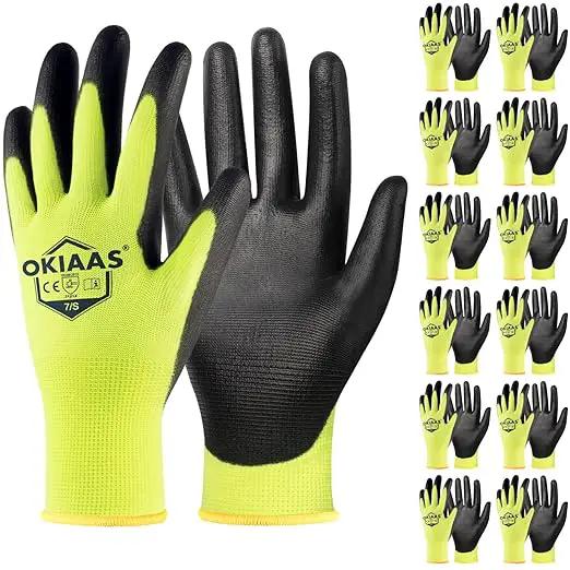 OKIAAS Work Gloves for Men - Ultra Thin and Lightweight With Grip, 12 Pairs Bulk Pack Construction With Polyurethane Coating, Safety for Light Duty Work (Green, Small) by GreenHaven Gardens