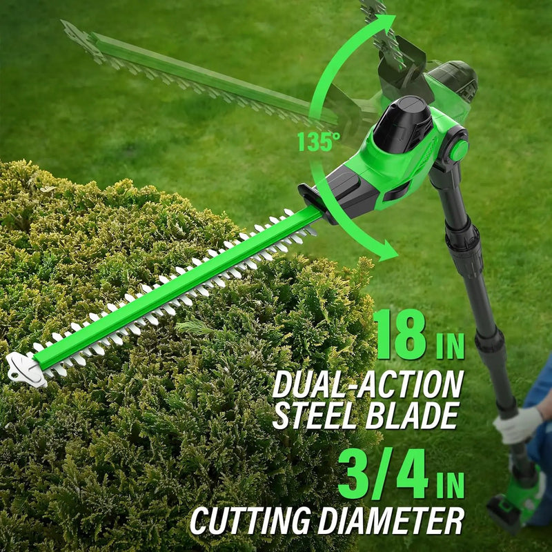 SOYUS Pole Hedge Trimmer Cordless, 18-inch Electric Hedge Trimmer with Extension Pole, 15-Foot Max Reach, Multi-Angle, 2.0Ah Battery and Charger Included by GreenHaven Gardens