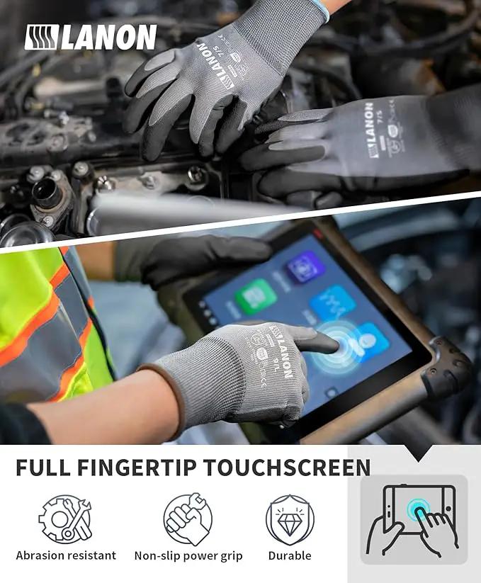 LANON 18 Pairs Safety Work Gloves, Mechanic Working Gloves for Men,Breathable PU Coated, Seamless Knit,Double Wash, Grey, XXL by GreenHaven Gardens