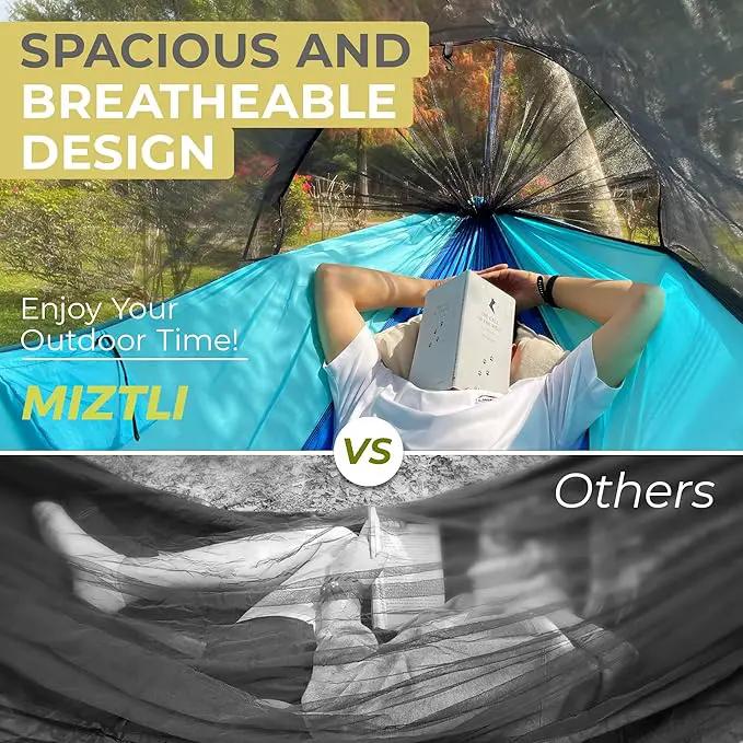 Miztli Camping Hammock -Portable Hammock w/Spacious Net & Tree Straps w/Adjustable Loops, Double and Single Hammock for Outdoor, Indoor, Hiking and Travel by GreenHaven Gardens