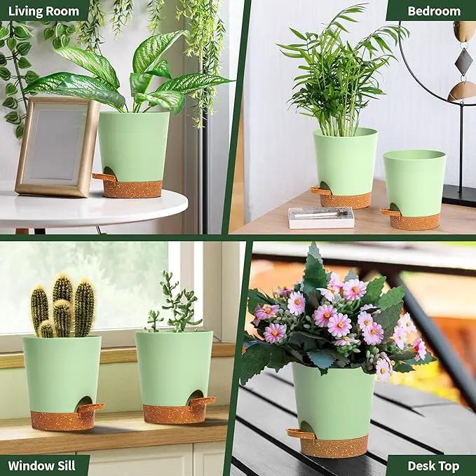 4 inch Small Plant Pots for Outdoor Indoor Plants, 10 Pack Planters with Drainage Holes and Tray, Small Self Watering Pots for Succulent,Cactus, Aloe and Other Plants (Green) by GreenHaven Gardens