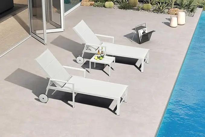 PURPLE LEAF Outdoor Chaise Lounge Set Adjustable Sunbathing Recliner with Armrest and Side Table for Poolside Beach Outside Patio Aluminum Chaise Lounger Cream by GreenHaven Gardens
