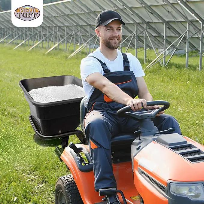Field Tuff 12V 80 Pound Capacity Grass Seed Fertilizer Spreader with Hitch Mount Receiver and Rain Protector for ATV, UTV, or Utility Tractor by GreenHaven Gardens