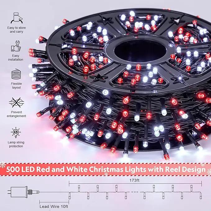 JMEXSUSS 500 LED Red and White Christmas Lights, 173ft 8 Modes Christmas String Lights Outdoor Waterproof Plug in Christmas Tree Lights for House Xmas Tree Party Holiday Decor by GreenHaven Gardens