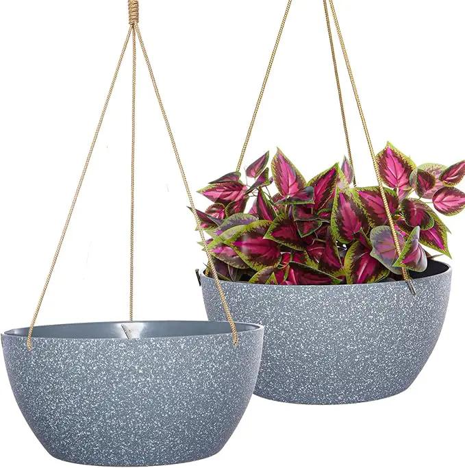 13 Inch 2 Pack Large Hanging Planters for Indoor Outdoor Plants, Plastic Hanging Basket Pots for House Plants Flowers, Grey by GreenHaven Gardens