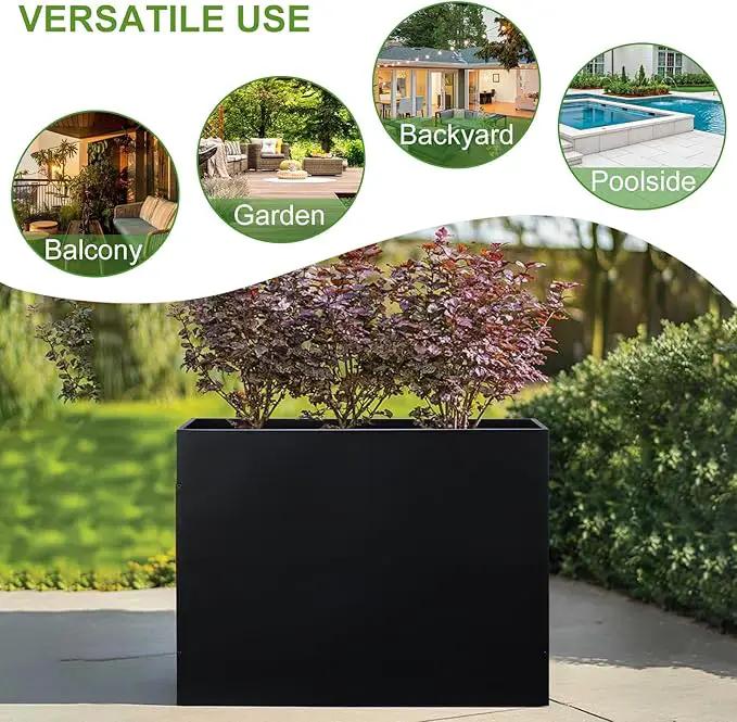 Metal Rectangular Planter Box Tall Planters for Outdoor Plants Modern Heavy Duty with Drainage Holes for Outside Indoor Patio Deck - Black, 32”x 12”x 24” by GreenHaven Gardens