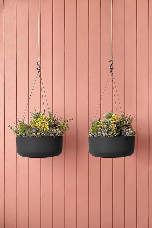 Veradek Mason Series Hanging Kona Planter - Round Planter for Outdoor Balcony/Patio | Made from Plastic-Stone Composite with Hanging Attachment | Modern Décor for, Flowers, Succulents, Small Plants by GreenHaven Gardens