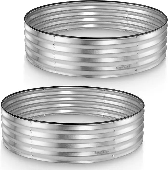 Round Galvanized Raised Garden Bed // 4×4×1 ft (2-Pack) Galvanized Raised Garden Beds Outdoor for Gardening, Vegetables, Flowers // Patented Tool-Free Design Round Planter (Silver) by GreenHaven Gardens