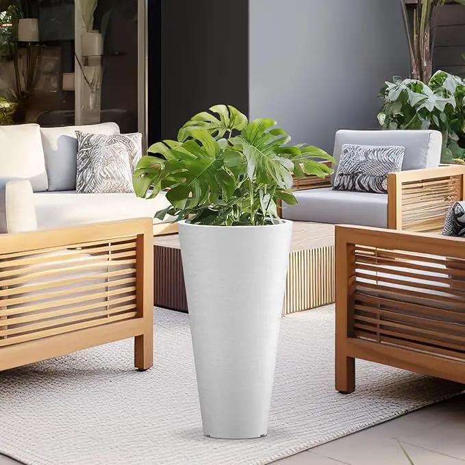 Kante Tall Round Planter Set of 2, 23 Inch Tall Decorative Planter Pots for Outdoor Indoor Garden Patio Front Porch (White) by GreenHaven Gardens