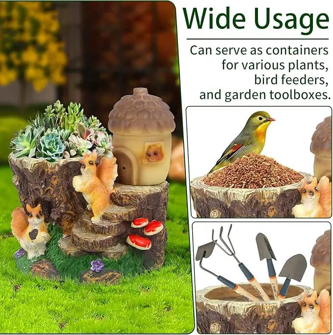 Solar Garden Statue Squirrel Decor,Flower Pots Planters Pots for Succulent,Outdoor Garden Sculpture for Patio Balcony Yard Lawn Decor,Unique Gift for Dad Mom Grandma by GreenHaven Gardens