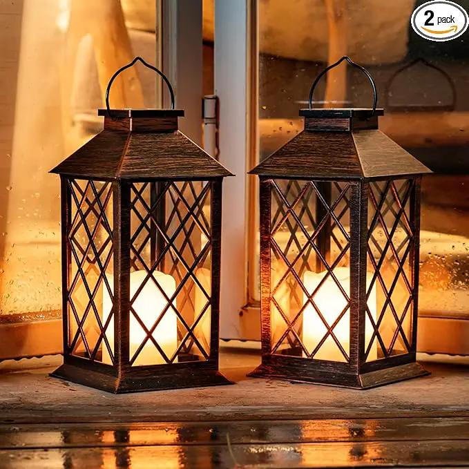 Homemory Solar Lanterns Outdoor Waterproof Hanging with Flickering Flameless Candles, 2 Pack 13'' Garden Outdoor Lantern Decorative for Patio Front Porch Backyard Balcony Cabin Outside(Antique Copper) by GreenHaven Gardens