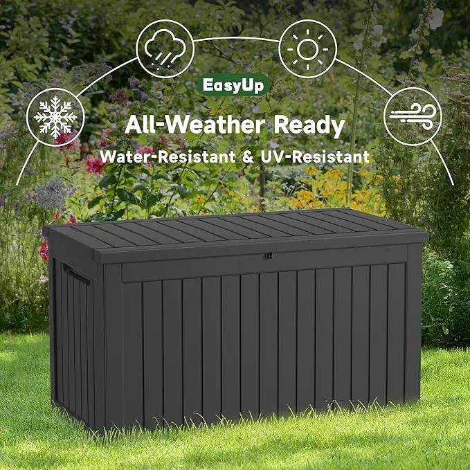 260 Gallon Outdoor Storage Box Waterproof, UV Resistant Resin Deck Box with Hydraulic Rod, Lockable Design and Enhanced Durability for Patio, Garden, and Poolside Use by GreenHaven Gardens