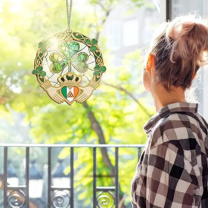 St Patricks Day Decorations - St Patricks Day Accessories, Shamrock Decorations, Irish Gifts for Women Men Friends Family, Shamrock Decorations - Double Layered Hanging Suncatcher 8 in by GreenHaven Gardens