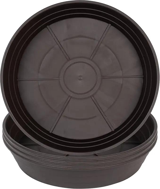 Plant Saucer 8 Inch 4 Pack 6 8 10 12 14 16 18 20 25, Plastic Plant Trays for Pots，Extra-Deep Plant Water Dray Tray, Bird Bath Bowl, Heavy Flower Plant saucers Indoors and Outdoor No Holes 8in-4 brown by GreenHaven Gardens
