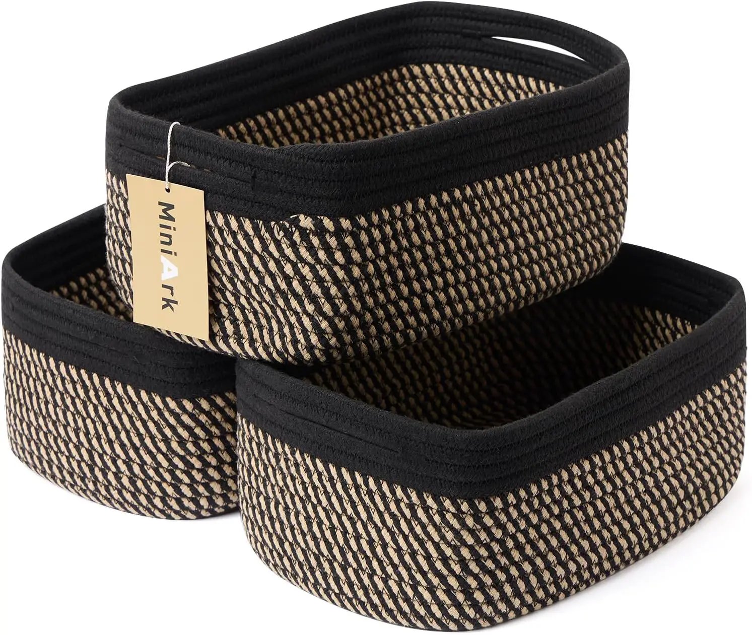 Small Storage Baskets for Organizing | Closet Organizer Bins | Shelf Toy Basket | Woven Rope Baskets | Cube Decorative Box | Shallow Basket | 13x8.5x5.1” | 3 Packs Black Brown by GreenHaven Gardens