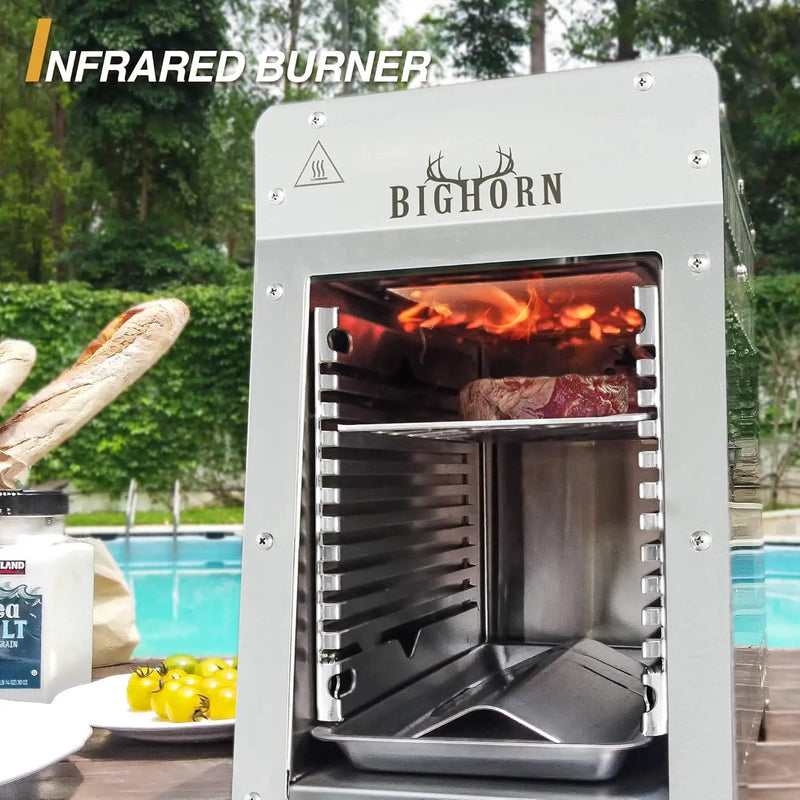 BIG HORN OUTDOORS Portable Infrared Broiler Propane Gas Grill, 1500 Degree Stainless Steel Tabletop Quick Cooking Steak Grill for Meat, Seafood, Veggies by GreenHaven Gardens