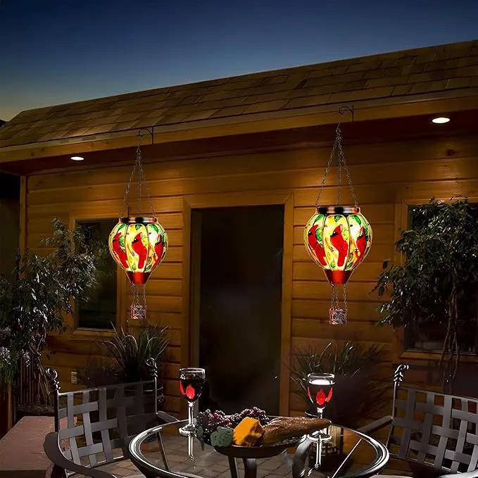 2 Pack Cardinal Solar Hot Air Balloon Lantern with Flame, Outdoor Christmas Decorations Flickering Solar Lights, Glass Hanging Solar Lantern Waterproof, Gardening Gifts for Outdoor Garden Patio Decor by GreenHaven Gardens