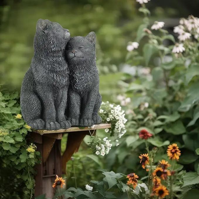 Wenqik Black Cat Statue for Garden Couple Kitten Figurines Decor Resin Cat Sculpture Decorative Garden Statues for Outside Patio Yard Farmhouse Gifts for Animal Lovers Mom 8.66 x 5.7 x 10.62 Inch by GreenHaven Gardens