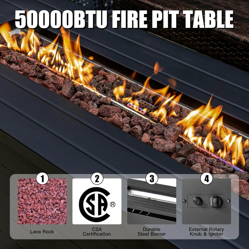 45 inch Propane Fire Pit Table,50000 BTU Gas Fire Pits Table with Lid & Lava Rock & Waterproof Cover, Outdoor Propane Firepit for Dining or Party, Outside, Patio, Garden, Yard by GreenHaven Gardens