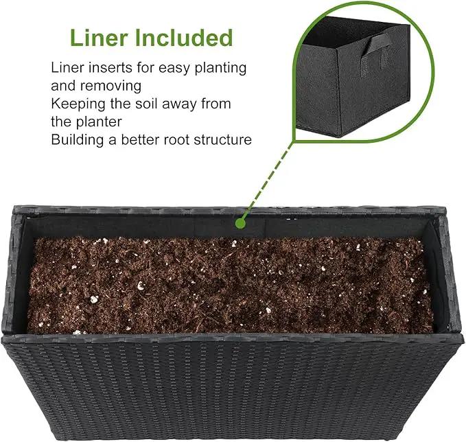 LEWIS&WAYNE Large Rectangular Block Planter Box Handmade Wicker Tall Planters for Outdoor Plants with Removable Liners Modern Planter for Indoor Outdoor Patio Deck - Black, 32''x11''x24'' by GreenHaven Gardens