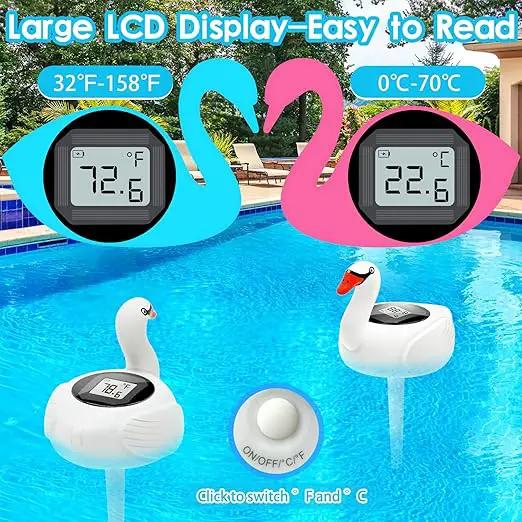 KingSom Digital Pool Thermometer,Solar Pool Thermometer Floating Easy Read with Color Changing Swan Light,Floating Pool Thermometer with Large LCD Screen and String,Pond Water Temperature Thermometer by GreenHaven Gardens