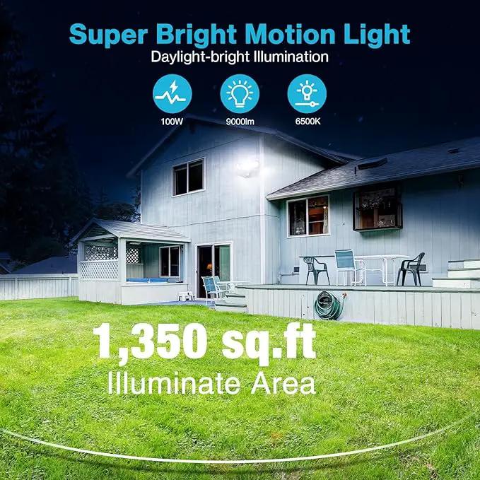Olafus 100W LED Security Light Motion Sensor Outdoor Light, Motion Flood Light Dusk to Dawn, 9000LM Super Bright 6500K Exterior Motion Detector Floodlight for Garage Yard Porch Eave IP65, Black by GreenHaven Gardens