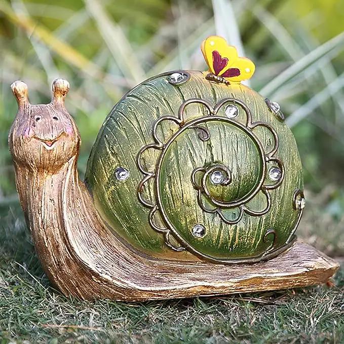 Garden Statue Snail Figurine - Solar Snail Statue, Resin Animal Figurine, Outdoor Statue Lights for Patio Lawn Garden Yard Decorations by GreenHaven Gardens