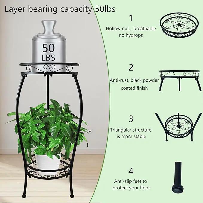 CASIMR 2 Tier Plant Stand Indoor Outdoor, 26.6" Tall Metal Potted Holder Rack Multiple Flower Pot Stand Heavy Duty Plant Shelf Rustproof Iron Plant Round Supports Rack by GreenHaven Gardens