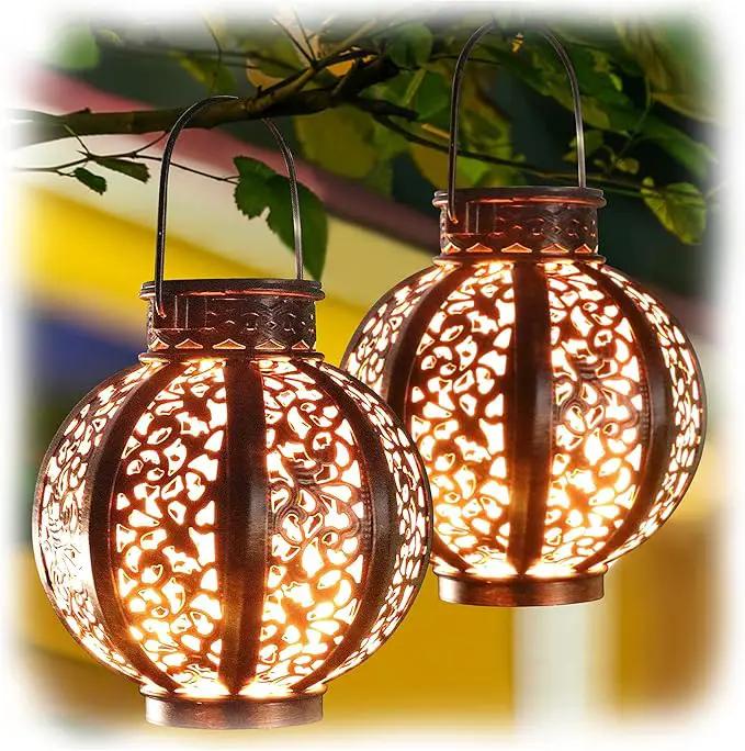 MAGGIFT 2 Pack Hanging Solar Lights,Outdoor Ramadan Solar Lanterns Decorations,Waterproof Hanging Solar Light 6 Lumens,Brown by GreenHaven Gardens