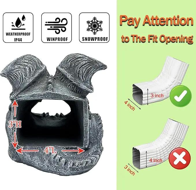 Gothic Gargoyle Statue Decor, Gutter Downspout Splash Block & Diverter, Lifelike Garden Rain Downspout Diverter, 3"x4" Decorative Gutter Extension, Outdoor Gargoyle Statues, Unique Home Accent by GreenHaven Gardens