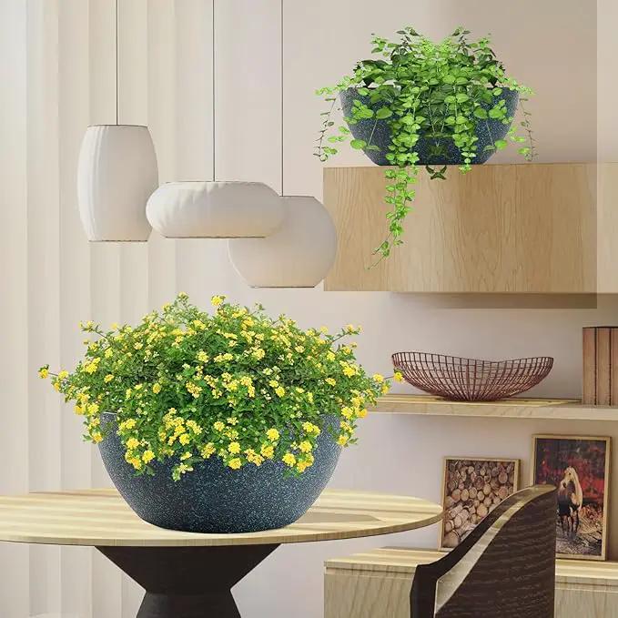WOUSIWER 13 inch 2 Pack Large Hanging Planters for Indoor Outdoor Plants with Drainage Holes and Chain, Round Hanging Flower Pots for Garden Home Porch Decor, Black with Green Speckles by GreenHaven Gardens