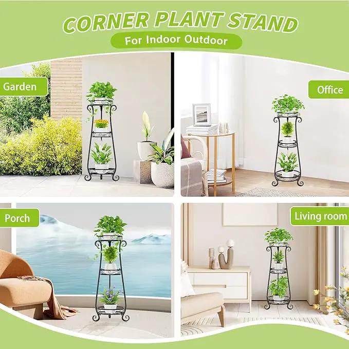KMOTASUO 3 Tier Metal Plant Stand Indoor, 34 Inch Tall Corner Plant Stands for Indoor Plants, Flower Pot Holder Shelf Display Rack for Balcony Garden Patio Living Room(Black) by GreenHaven Gardens