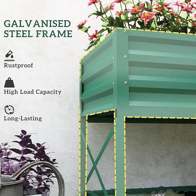 Outsunny Raised Garden Bed with Galvanized Steel Frame, Storage Shelf and Bed Liner, Elevated Planter Box with Legs for Vegetables, Flowers, Herbs, Green by GreenHaven Gardens