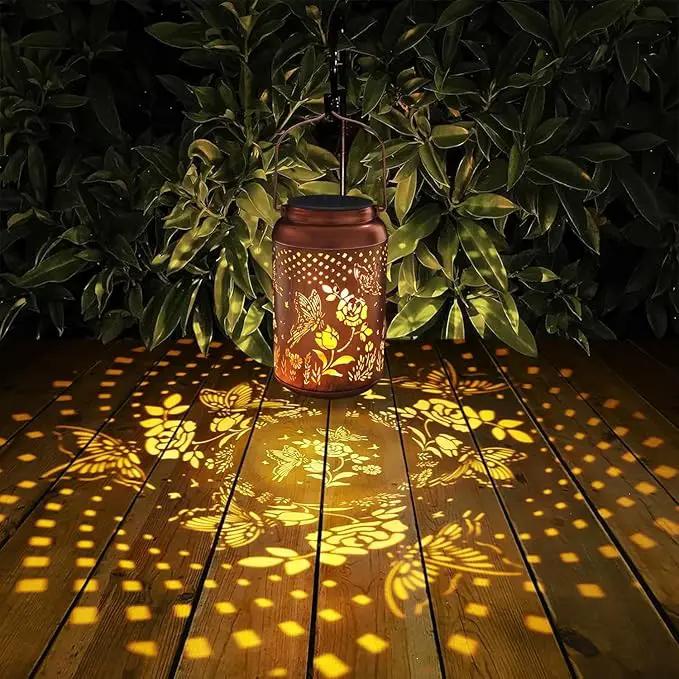 2 Pack Solar Lanterns Outdoor Waterproof, Butterfly Rose Garden Decor Birthday Gifts for Women Mom Grandma Hanging Solar Lights Metal Solar Decoration Outside for Yard, Patio, Lawn, Pathway by GreenHaven Gardens