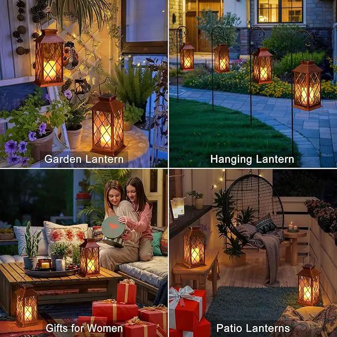 2Pack 11" Outdoor Solar Lanterns Waterproof Garden Gifts Women, Flickering Flameless Candle Mission Lights for Patio, Table ,Outdoor, Party, Yard,Lawn,Mothers' Day Gifts for Mom (Antique Copper) by GreenHaven Gardens