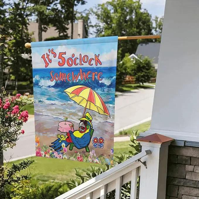 It'S 5 O'Clock Somewhere Garden Flag 12x18 Inch Outdoor Decoration Banner Spring Summer Tropical Beach House Flags Yard Farmhouse Garden Deco Indoor Sign by GreenHaven Gardens