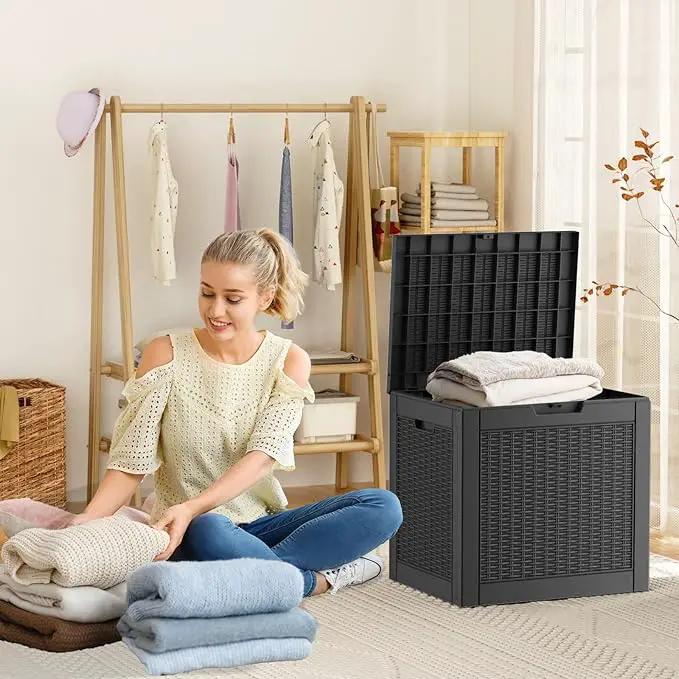 30 Gallon Resin Deck Box, Lockable Patio Outdoor Storage Box for Furniture, Garden Tools and Tools Storage, Waterproof Outside Storage Boxes - Black by GreenHaven Gardens