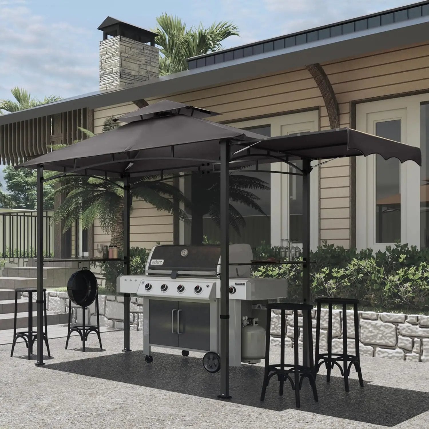 MASTERCANOPY 11 x 5 Grill Gazebo with Extra Side Awning Outdoor BBQ Gazebo with 2 LED Lights for Patio Party Backyard Picnic(Dark Gray) by GreenHaven Gardens