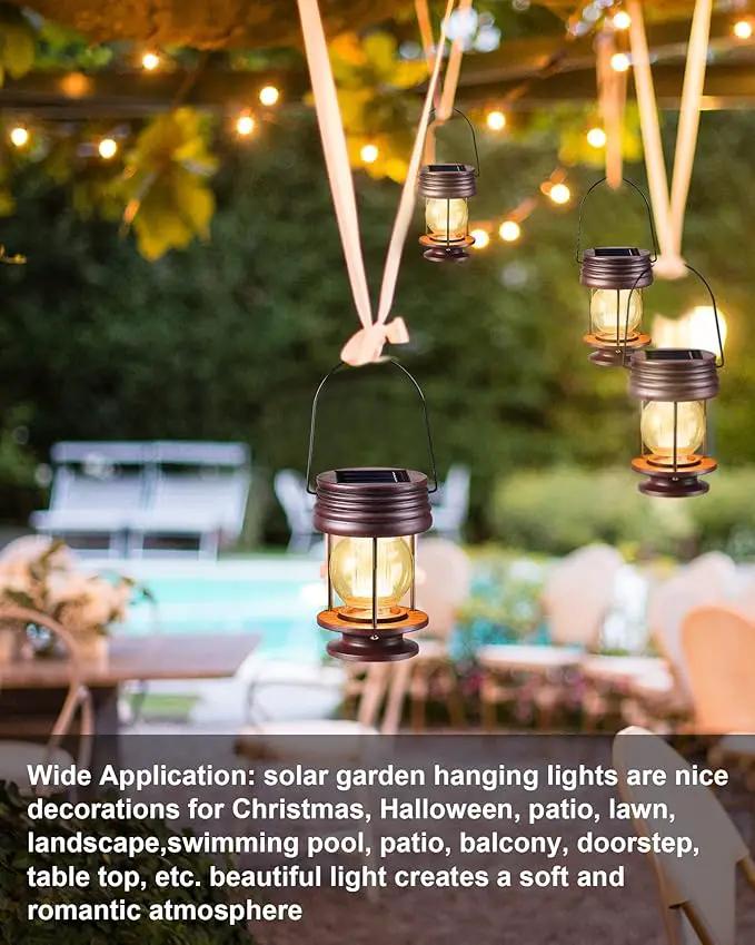 4 Pack Hanging Solar Lanterns Waterproof Lights Powered Led Decorative Landscape Light Table Lamp with Design for Patio, Garden, Yard, and Pathway Decor, Warm by GreenHaven Gardens