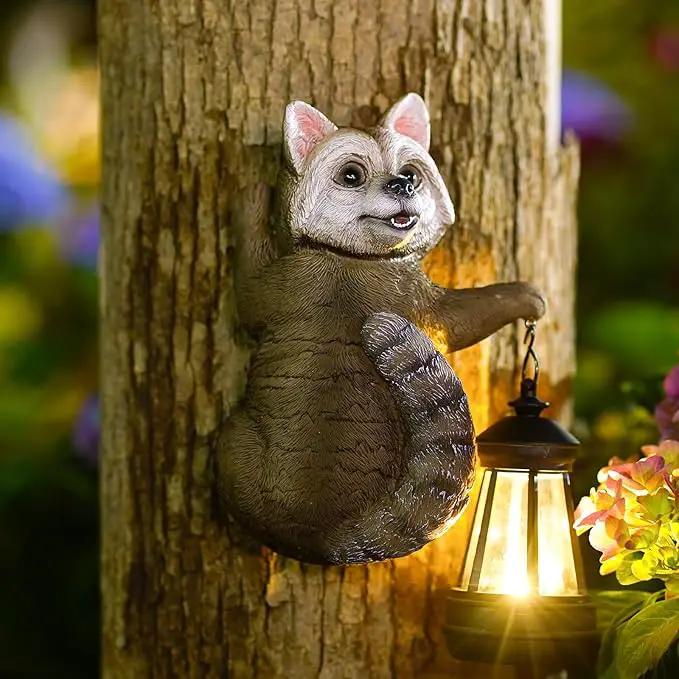 Raccoon Tree Hungger with Solar Lantern - 7.4 Inch Raccoon Outdoor Statue for Garden Yard Decor Outside,Best Garden Gifts for Mom,Women by GreenHaven Gardens