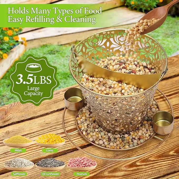 Solar Bird Feeders for Outside Hanging Metal Wild Bird Feeder Solar Lanterns Outdoor Waterproof Garden Decor for Yard Brown by GreenHaven Gardens