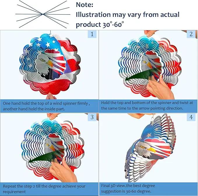 Wind Spinner - American Flag Eagle Wind Spinners, Hanging Wind Sculptures, 12in 3D Metal Birds Wind Catcher, Outdoor Garden Decor Yard Art Patriotic Decoration Eagle Gifts for Men Women by GreenHaven Gardens