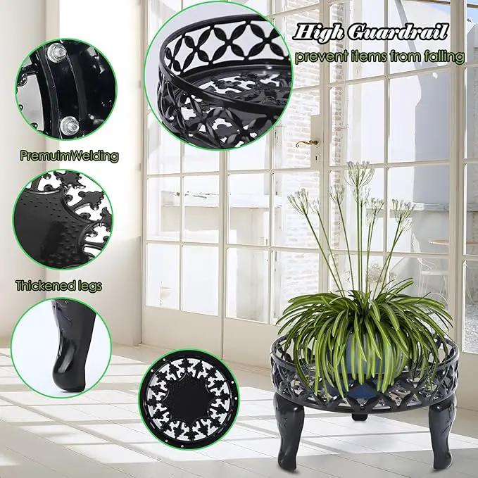 2 Pack Black Plant Stand, Anti-Rust Planter Stands for Indoor Plants, Metal Plant Stands Outdoor, Round Plant Shelf Flower Pot Stand, Display Shelves Potted Plant Holders for Garden Patio by GreenHaven Gardens