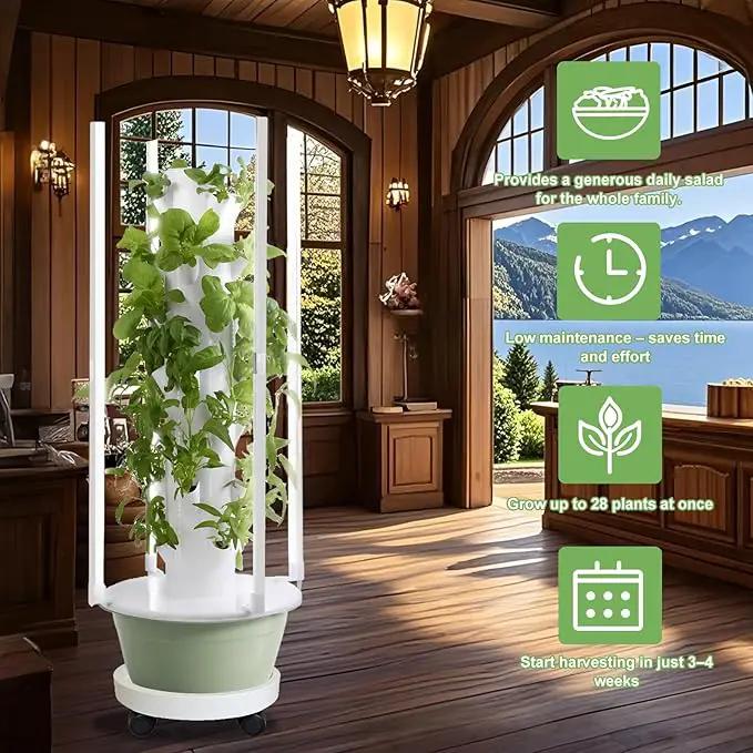 Vertical Hydroponic Growing System Kit – LED Grow Lights, Hydroponic Vegetable Tower,Inddor Lettuce Growing Garden,28 Plant Sites, for Indoor & Outdoor Gardening,Full Spectrum by GreenHaven Gardens