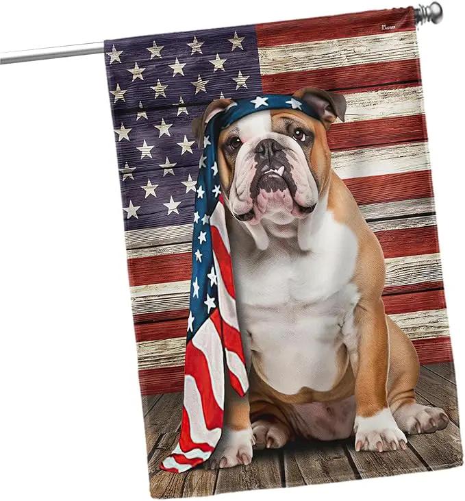 FLAGWIX English Bulldog House Flags, Dog Decor American Flag - 4th of July Decorations for Home, Yard, House Flag 30x40 - Patriotic Dog Decor, Double Sided, Heavy Duty Canvas Flag Indoor Outdoor by GreenHaven Gardens