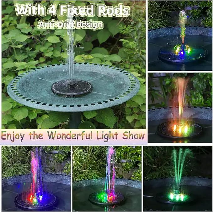 ALUKIKI Solar Powered Fountain 4W Bird Bath Fountains Pump Upgraded Glass Panel Fountains with Color LED Lights 7 Nozzles & 4 Fixers for Garden Small Pond Outdoor Swimming Pool Fish Tank by GreenHaven Gardens