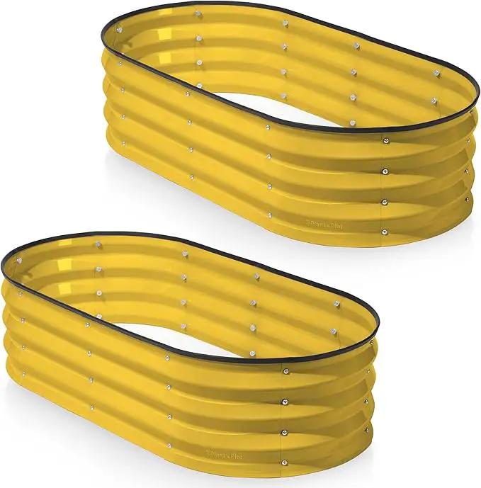 Galvanized Raised Garden Beds Outdoor // 4×2×1 ft (2-Pack) Planter Raised Beds for Gardening, Vegetables, Flowers (Yellow) // Large Metal Garden Box by GreenHaven Gardens